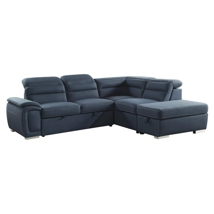 8277NBU* - (3)3-Piece Sectional with Adjustable Headrests, Pull-out Bed and Right Chaise with Storage Ottoman Half Price Furniture