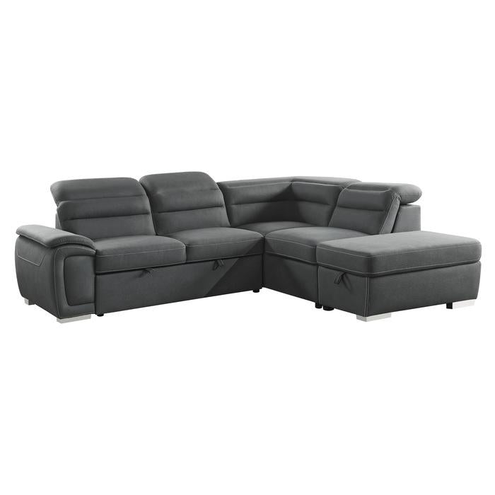 8277NGY* - (3)3-Piece Sectional with Adjustable Headrests, Pull-out Bed and Right Chaise with Storage Ottoman Half Price Furniture