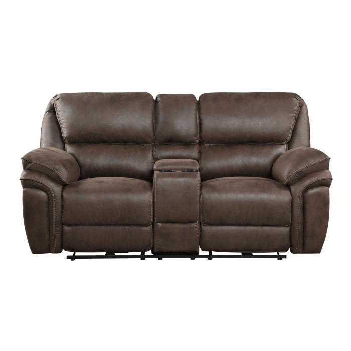 8517BRW-2PW - Power Double Reclining Love Seat with Center Console Half Price Furniture