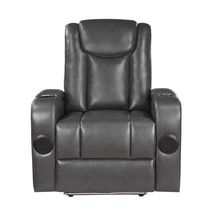 8522GRY-1PW - Power Reclining Chair with Wireless Charger, Cooling Cup-Holder, Storage Arms, Speakers, LED Light and USB port Half Price Furniture