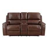 8549BRW-2 - Double Glider Reclining Love Seat with Center Console, Receptacles and USB Ports Half Price Furniture