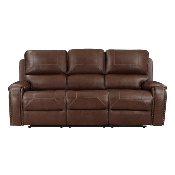 8549BRW-3 - Double Reclining Sofa with Center Drop-Down Cup Holders, Receptacles and USB Ports Half Price Furniture