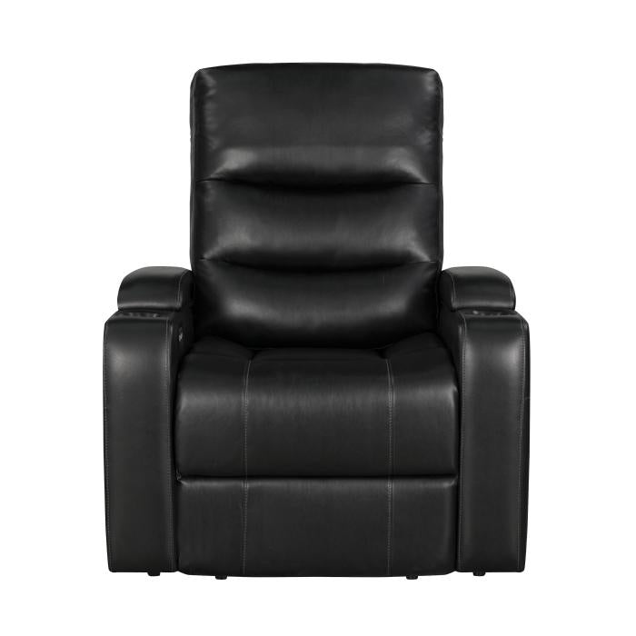 8559BLK-1PWH - Power Reclining Chair with Power Headrest, Receptacle, Cup-Holder Storage Arms and LED Light Half Price Furniture