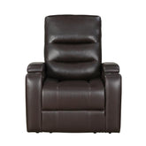 8559BRW-1PWH - Power Reclining Chair with Power Headrest, Receptacle, Cup-Holder Storage Arms and LED Light Half Price Furniture