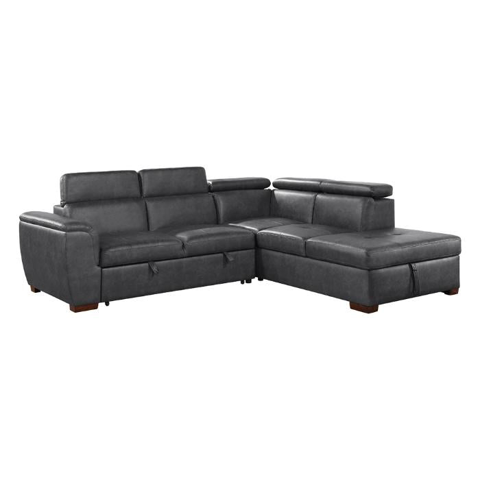 8567GY*SC - (2)2-Piece Sectional with Pull-out Bed and Right Chaise with Hidden Storage, Adjustable Headrests Half Price Furniture