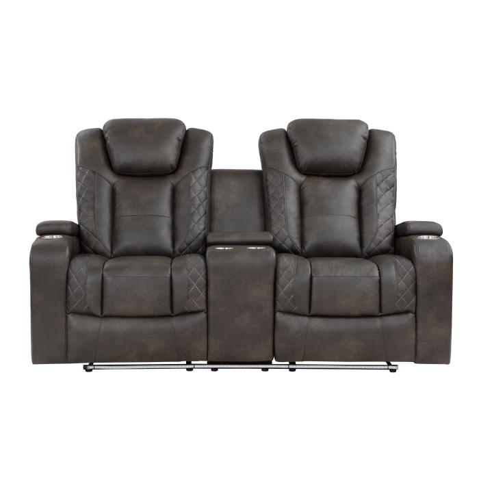 9211BRG-2PWH - Power Double Reclining Love Seat with Center Console, Power Headrests, Storage Arms and Cup Holders Half Price Furniture