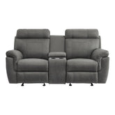 9301GRY-2 - Double Glider Reclining Love Seat with Center Console Half Price Furniture