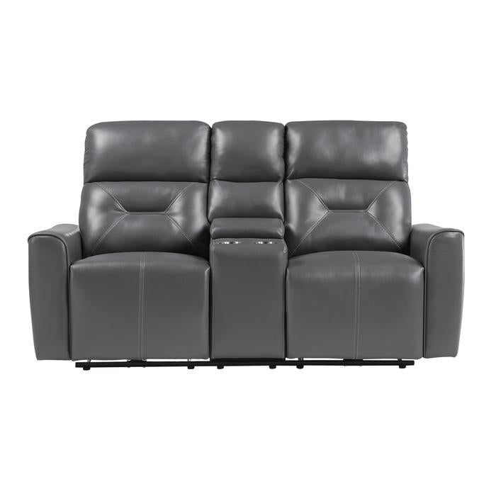 9446GY-2PW - Power Double Reclining Love Seat with Center Console and USB Ports Half Price Furniture