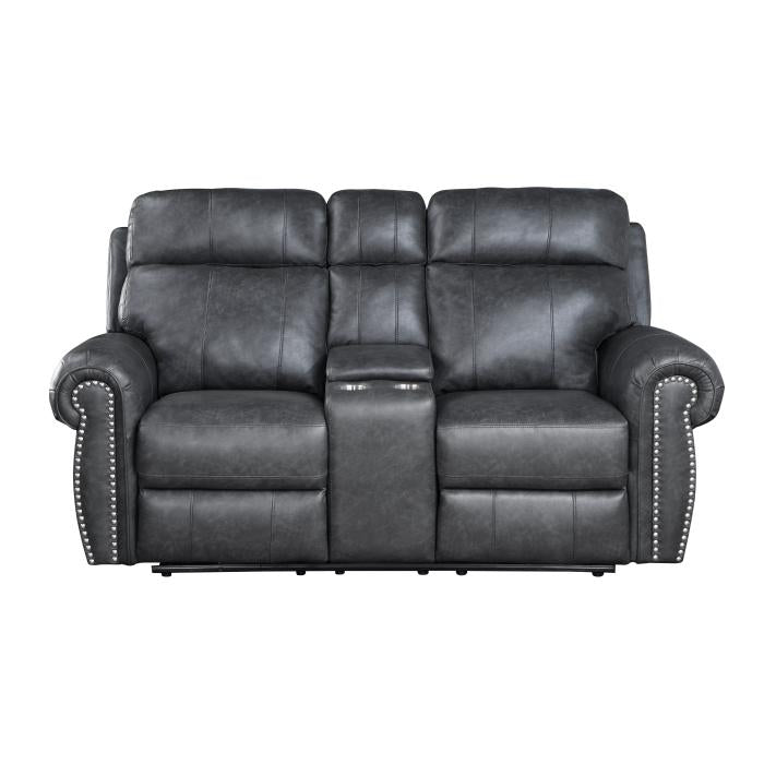 9488GY-2PW - Power Double Reclining Love Seat with Center Console Half Price Furniture