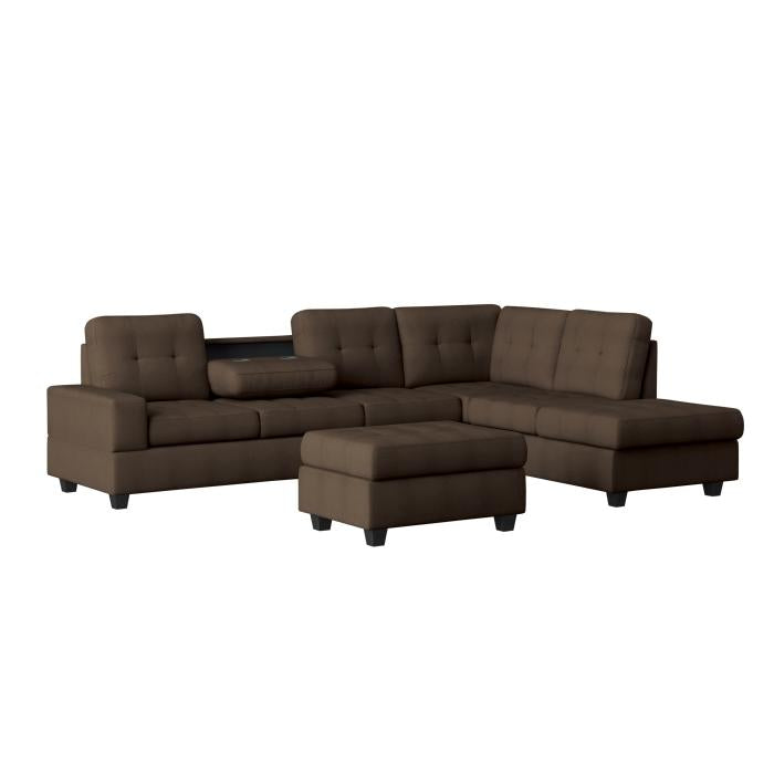 9507CHC*3OT - (3)3-Piece Reversible Sectional with Drop-Down Cup Holders and Storage Ottoman Half Price Furniture