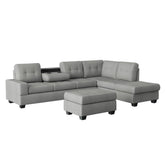 9507GRY*3OT - (3)3-Piece Reversible Sectional with Drop-Down Cup Holders and Storage Ottoman Half Price Furniture