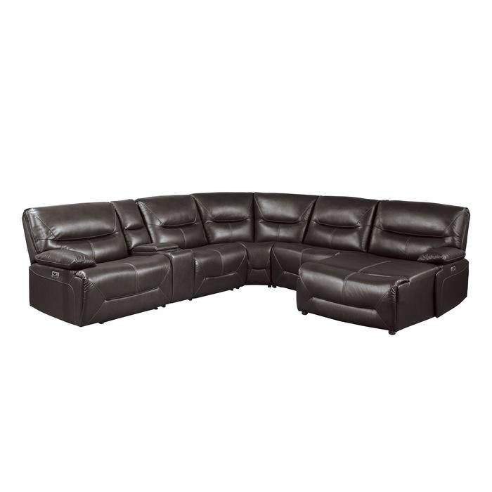 9579BRW*6LRRCPW - (6)6-Piece Power Reclining Sectional with Right Chaise Half Price Furniture