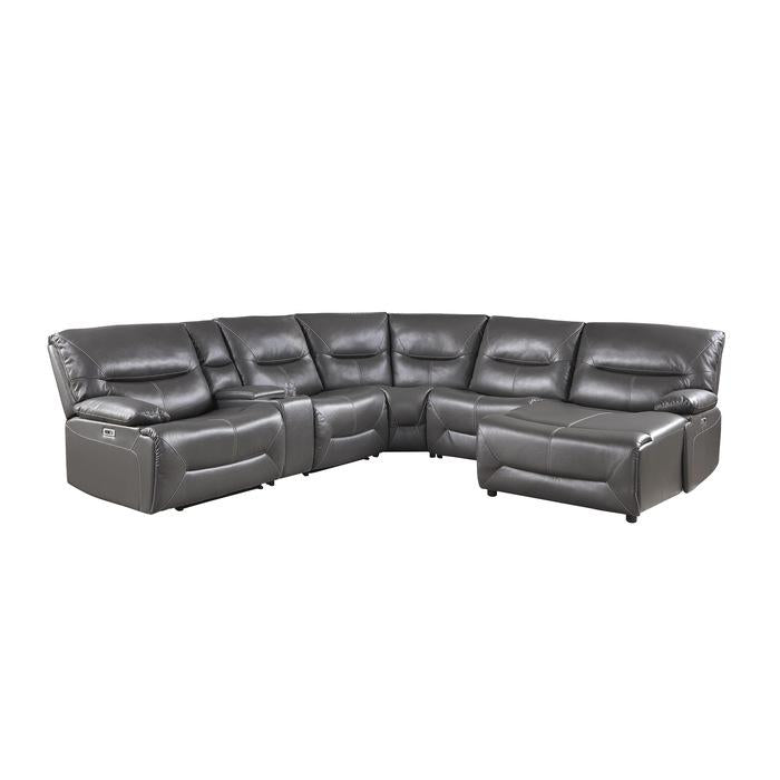 9579GRY*6LRRCPW - (6)6-Piece Power Reclining Sectional with Right Chaise Half Price Furniture