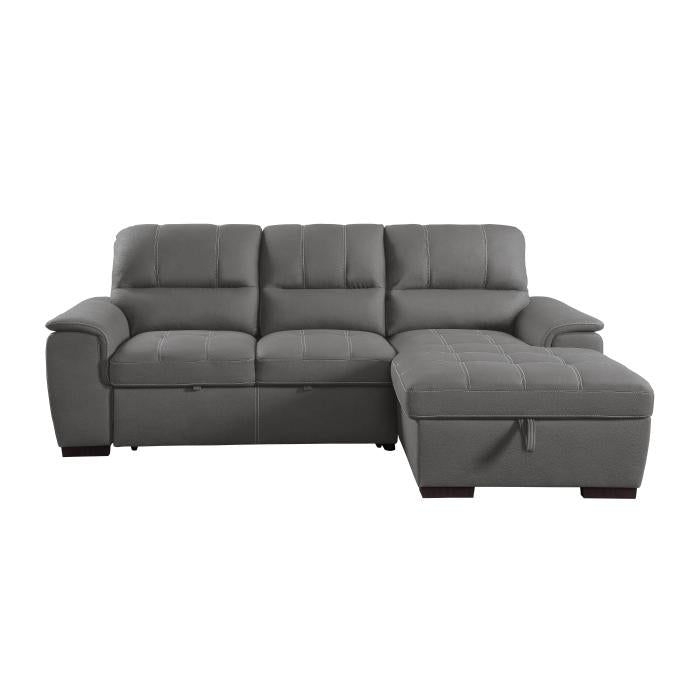 9858GY*SC - (2)2-Piece Sectional with Pull-out Bed and Right Chaise with Hidden Storage Half Price Furniture