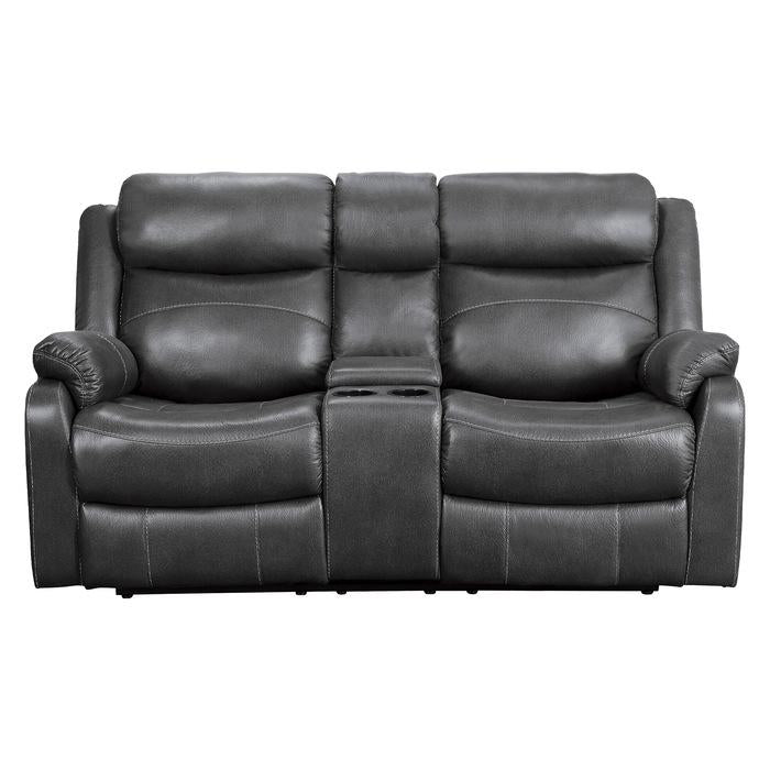 9990GY-2 - Double Lay Flat Reclining Love Seat with Center Console Half Price Furniture