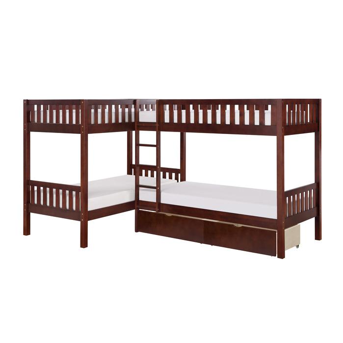 B2013CNDC-1T* - (4) Corner Bunk Bed with Storage Boxes Half Price Furniture