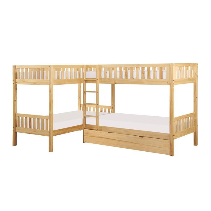 B2043CN-1R* - (4) Corner Bunk Bed with Twin Trundle Half Price Furniture