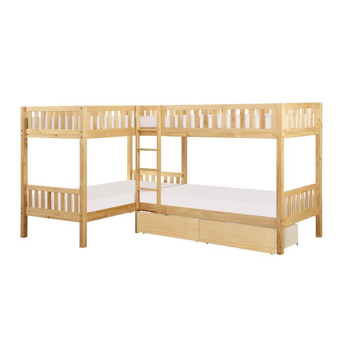 B2043CN-1T* - (4) Corner Bunk Bed with Storage Boxes Half Price Furniture