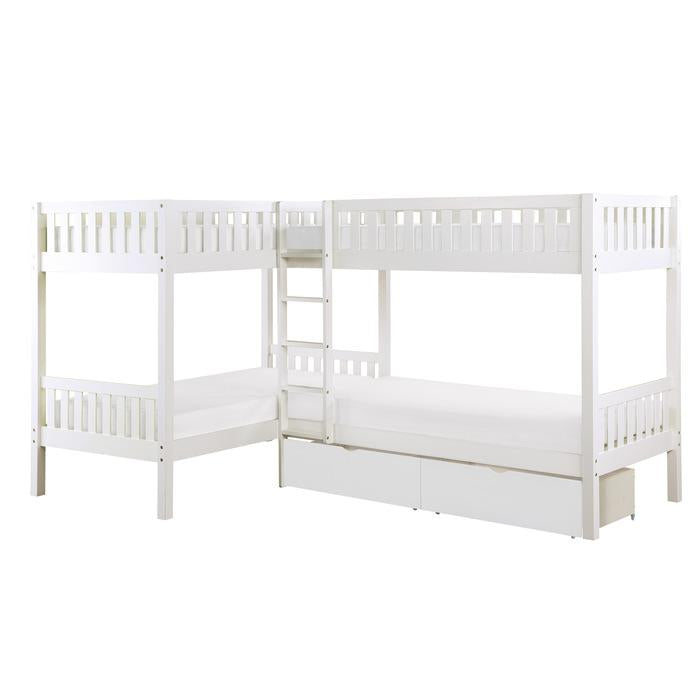 B2053CNW-1T* - (4) Corner Bunk Bed with Storage Boxes Half Price Furniture