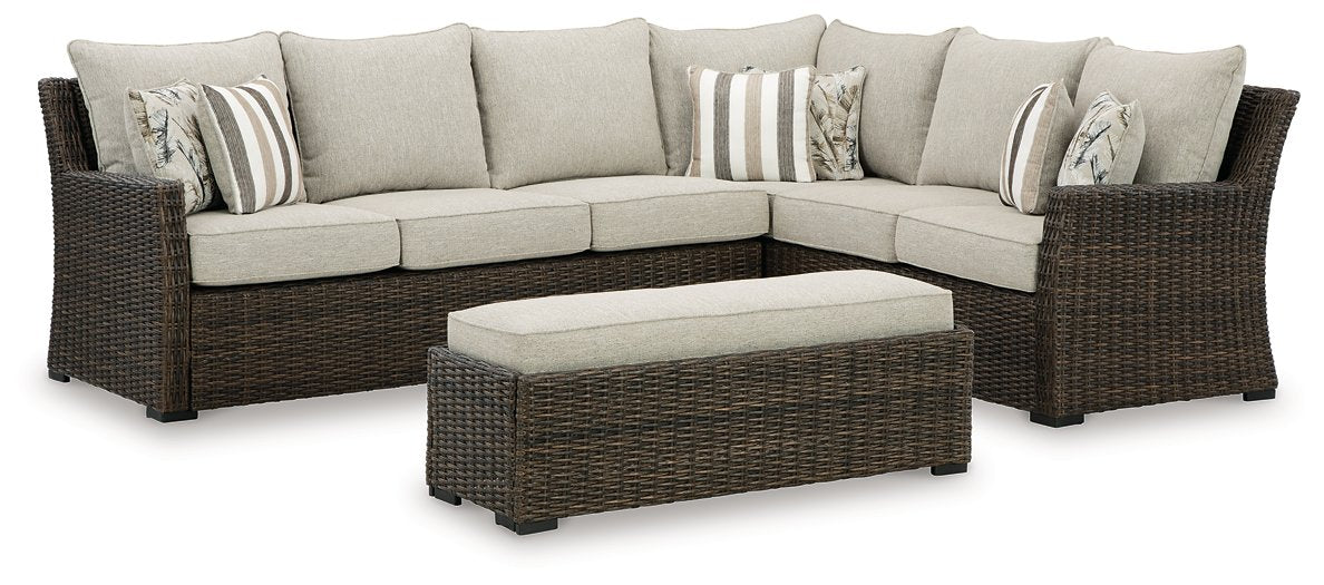 Brook Ranch Outdoor Sofa Sectional/Bench with Cushion (Set of 3)  Half Price Furniture