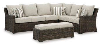 Brook Ranch Outdoor Sofa Sectional/Bench with Cushion (Set of 3) - Half Price Furniture