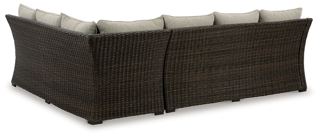 Brook Ranch Outdoor Sofa Sectional/Bench with Cushion (Set of 3) - Half Price Furniture