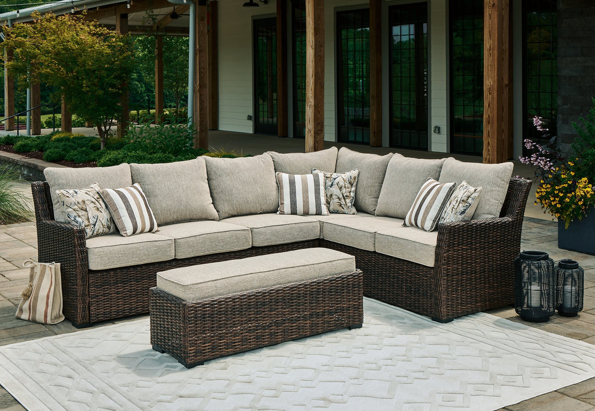 Brook Ranch Outdoor Sofa Sectional/Bench with Cushion (Set of 3) - Half Price Furniture