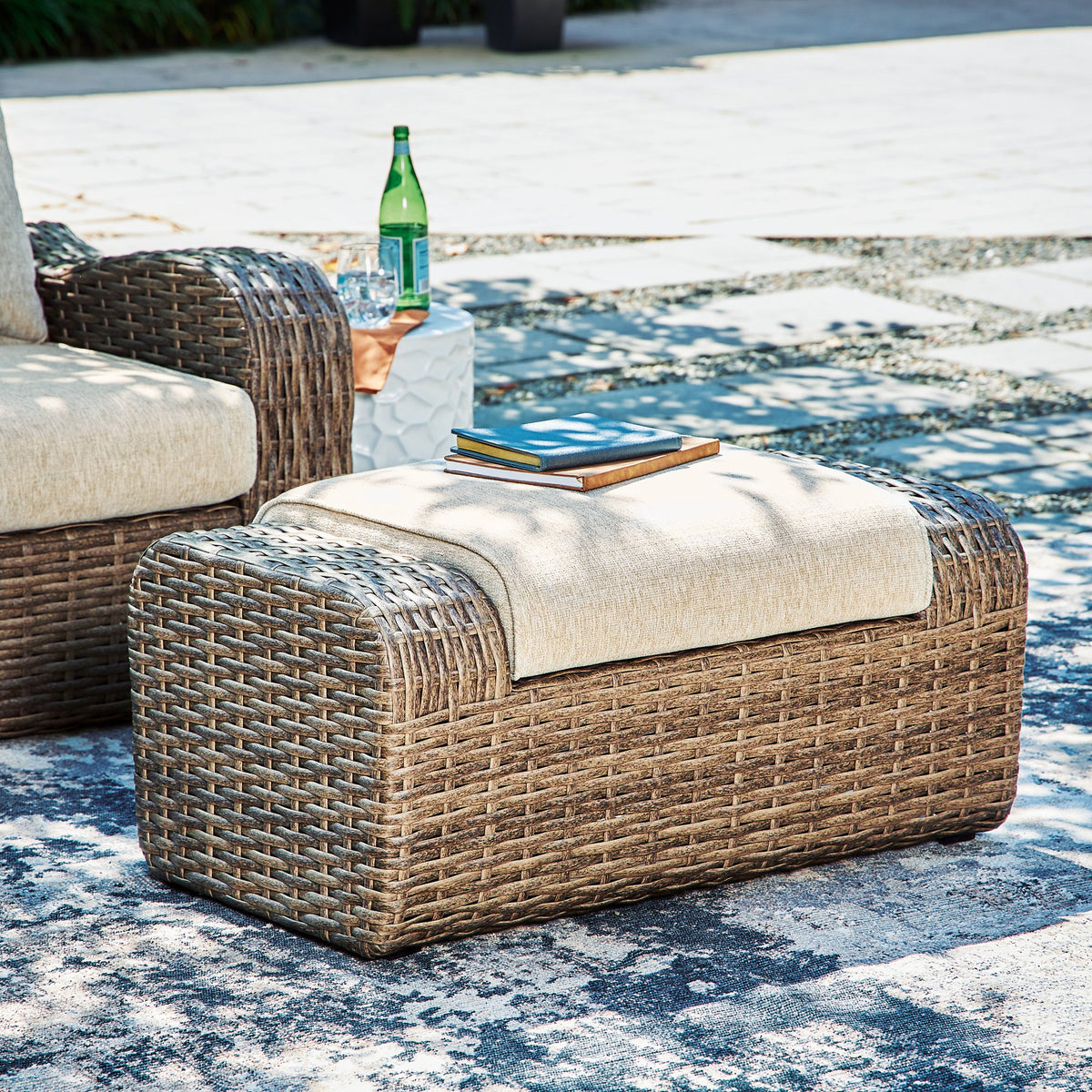 Sandy Bloom Outdoor Ottoman with Cushion - Half Price Furniture