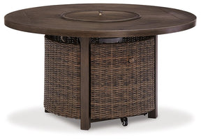 Paradise Trail Paradise Trail Fire Pit Table with 4 Nuvella Swivel Lounge Chairs - Half Price Furniture