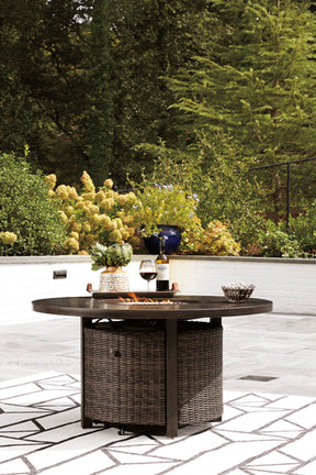 Paradise Trail Paradise Trail Fire Pit Table with 4 Nuvella Swivel Lounge Chairs - Half Price Furniture