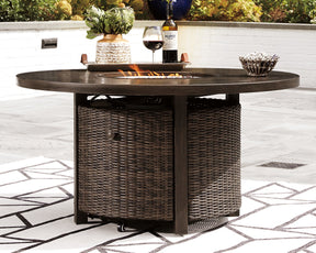 Paradise Trail Paradise Trail Fire Pit Table with 4 Nuvella Swivel Lounge Chairs - Half Price Furniture