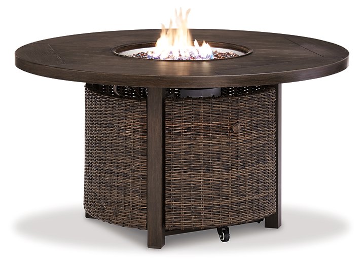 Paradise Trail Paradise Trail Fire Pit Table with 4 Nuvella Swivel Lounge Chairs - Half Price Furniture