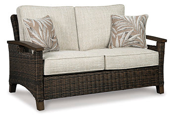 Paradise Trail Outdoor Loveseat, Lounge Chairs and Fire Pit Table - Half Price Furniture