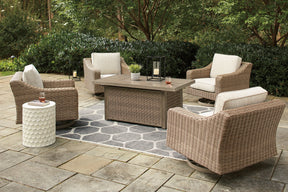 Beachcroft Beachcroft Fire Pit Table with Four Nuvella Swivel Lounge Chairs - Half Price Furniture