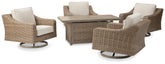 Beachcroft Beachcroft Fire Pit Table with Four Nuvella Swivel Lounge Chairs Half Price Furniture