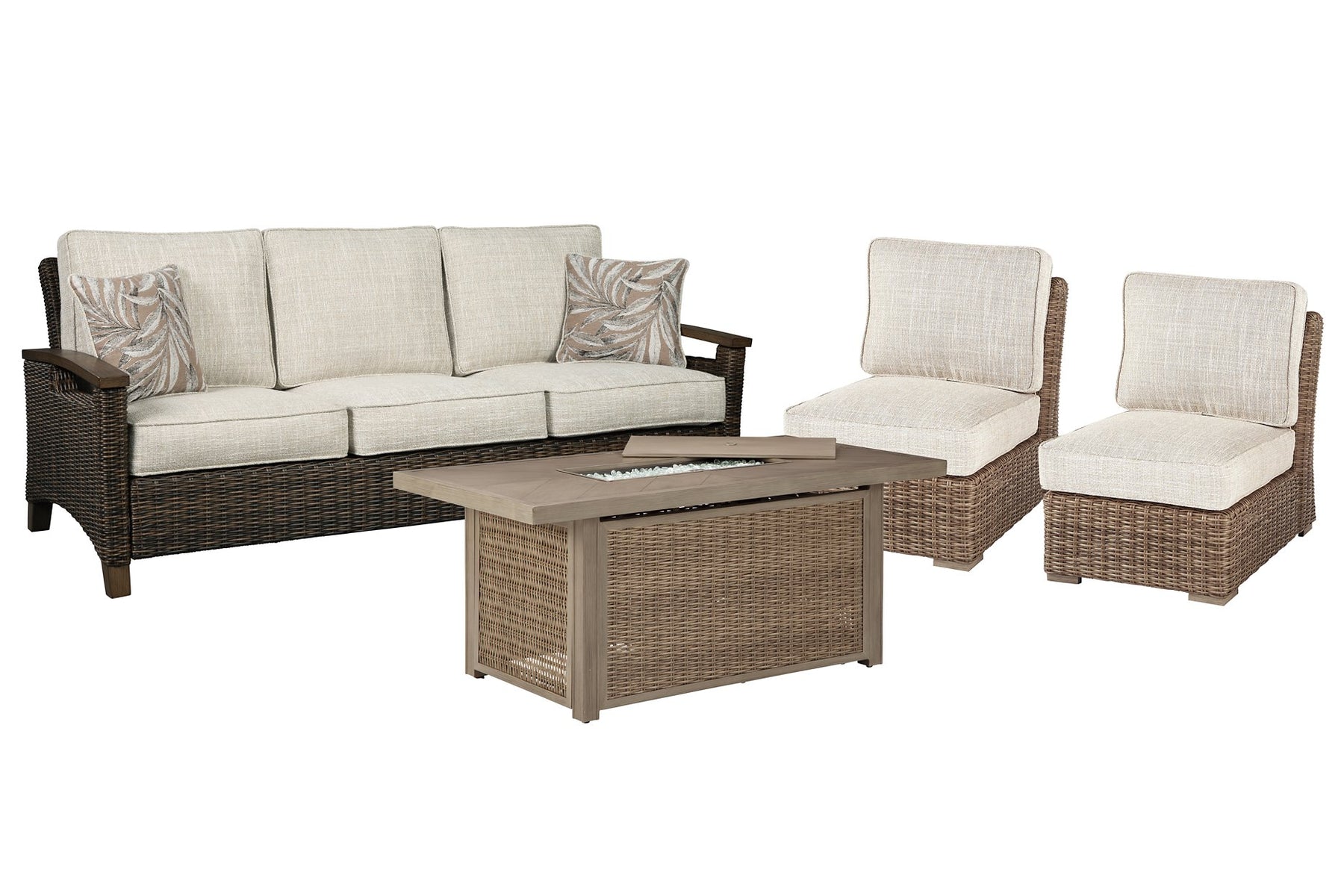 Beachcroft Outdoor Sofa, Lounge Chairs and Fire Pit Half Price Furniture