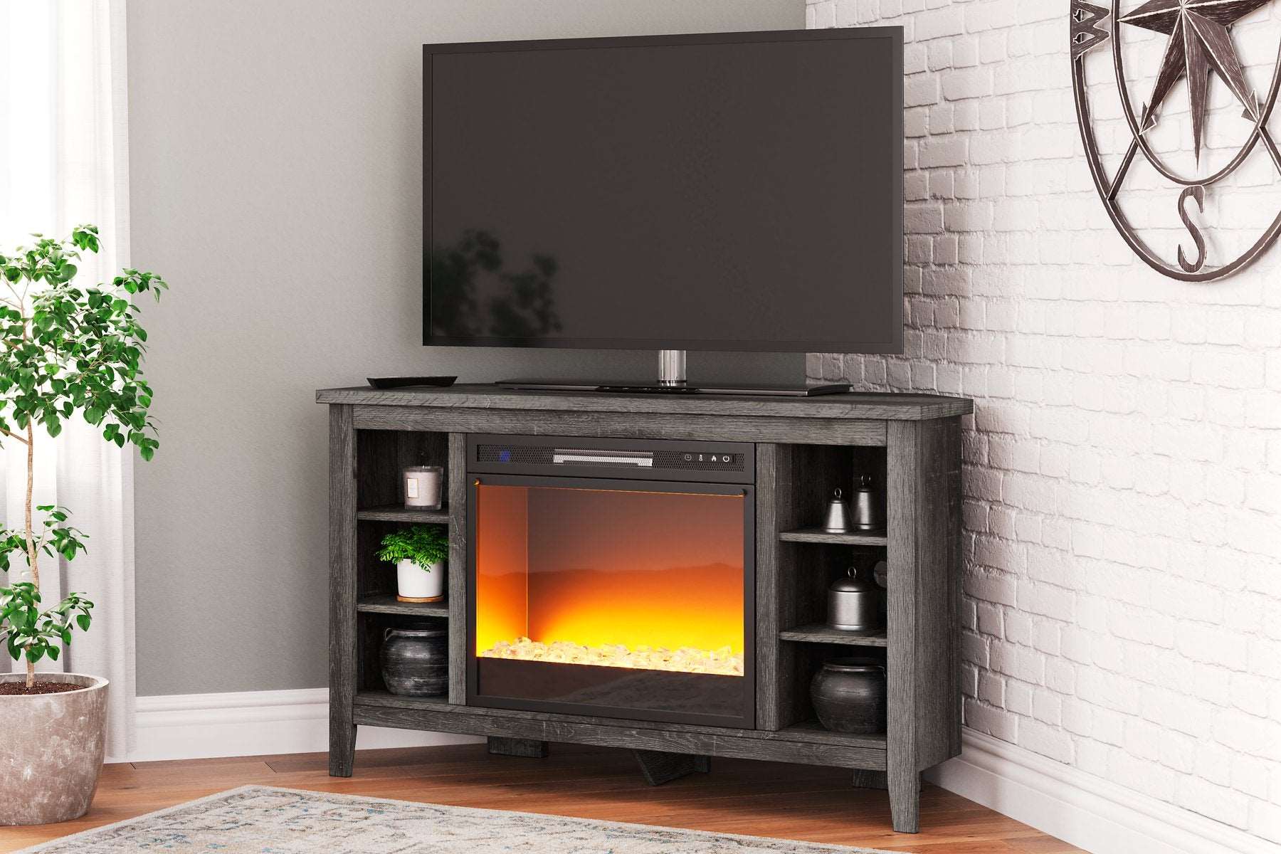 Arlenbry Corner TV Stand with Electric Fireplace - Half Price Furniture