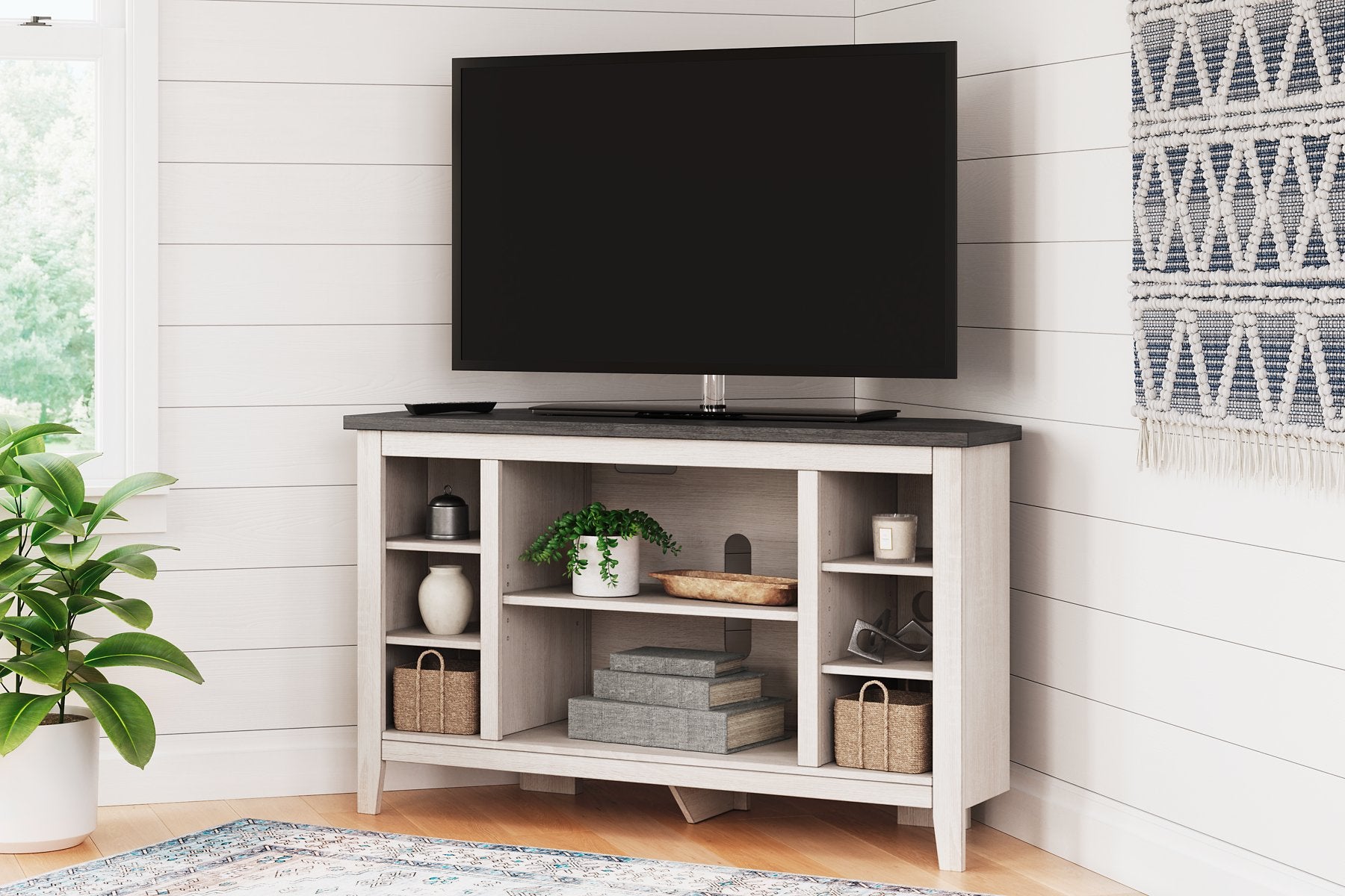 Dorrinson Corner TV Stand with Electric Fireplace - Half Price Furniture