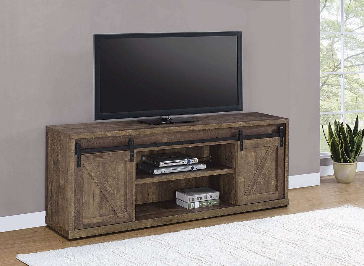 Rustic Oak 71 Inch Tv Console w/ Sliding Barn Doors -  - Half Price Furniture